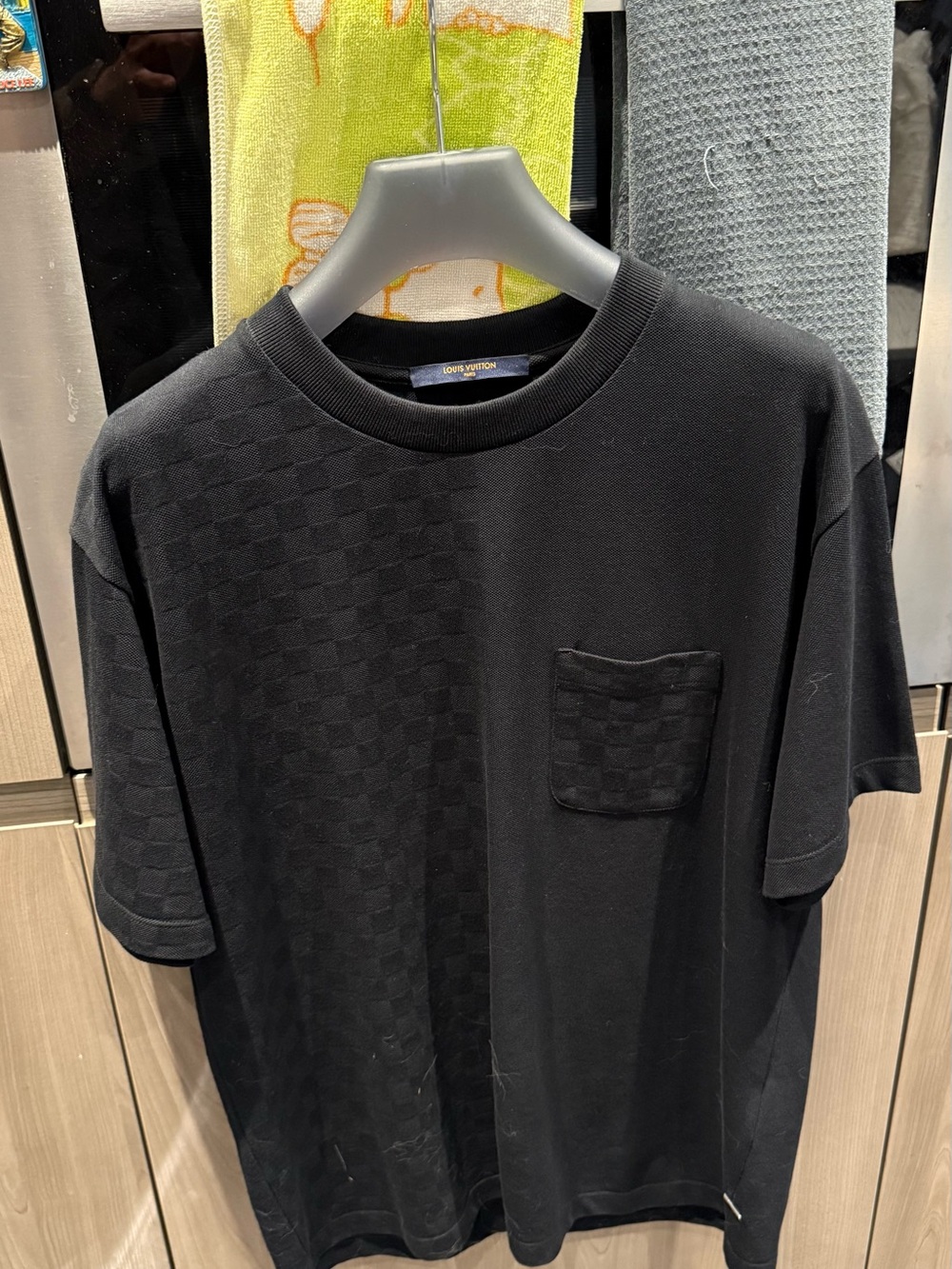 Louis Vuitton Black Checker Chest Pocket Short Sleeve Tee